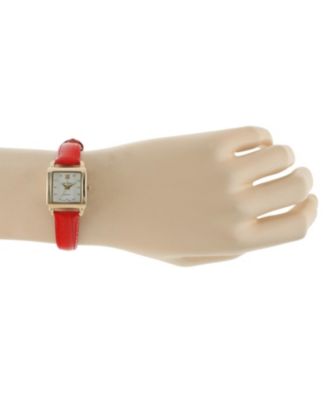 Women's 20mm Square Watch with Glossy Red Leather Strap