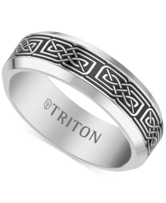 Triton - Men's Celtic Design Band in Gray & Black Tungsten