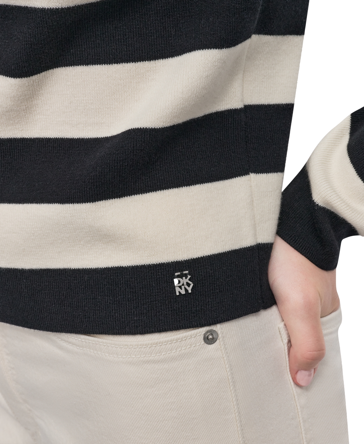 Dkny Jeans Women's Striped Cropped Cardigan Sweater In Multi