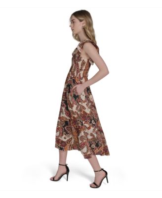 Women's Printed Square-Neck Ruffled-Shoulder Dress