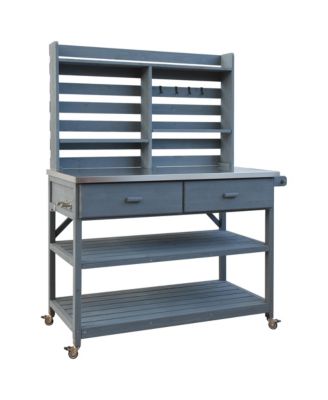 Outdoor Potting Bench Table with Hutch & Stainless Top