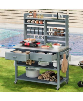 Outdoor Potting Bench Table with Hutch & Stainless Top