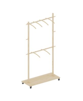 Solid Wood Clothes Drying Rack with Hangers &amp; Wheels