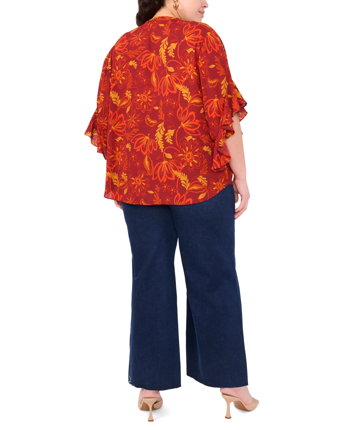 Vince Camuto Plus Size Split-neck Ruffle-cuff Blouse In Burgundy