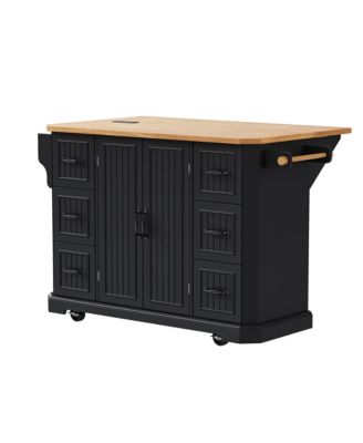 Rolling Kitchen Island Cart, 6 Drawers, Power Outlet