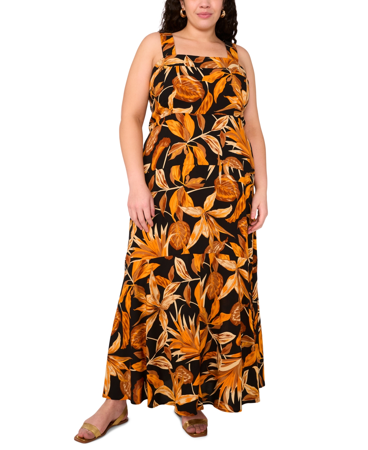 Vince Camuto Plus Size Square-neck Sleeveless Maxi Dress In Black
