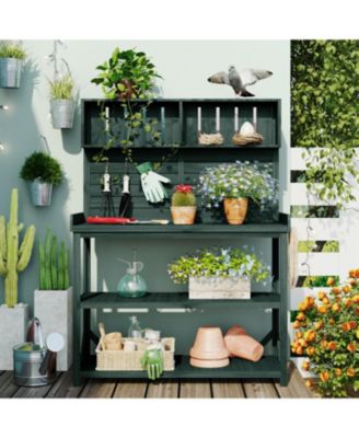 65" Rustic Farmhouse Potting Bench - Outdoor Workstation