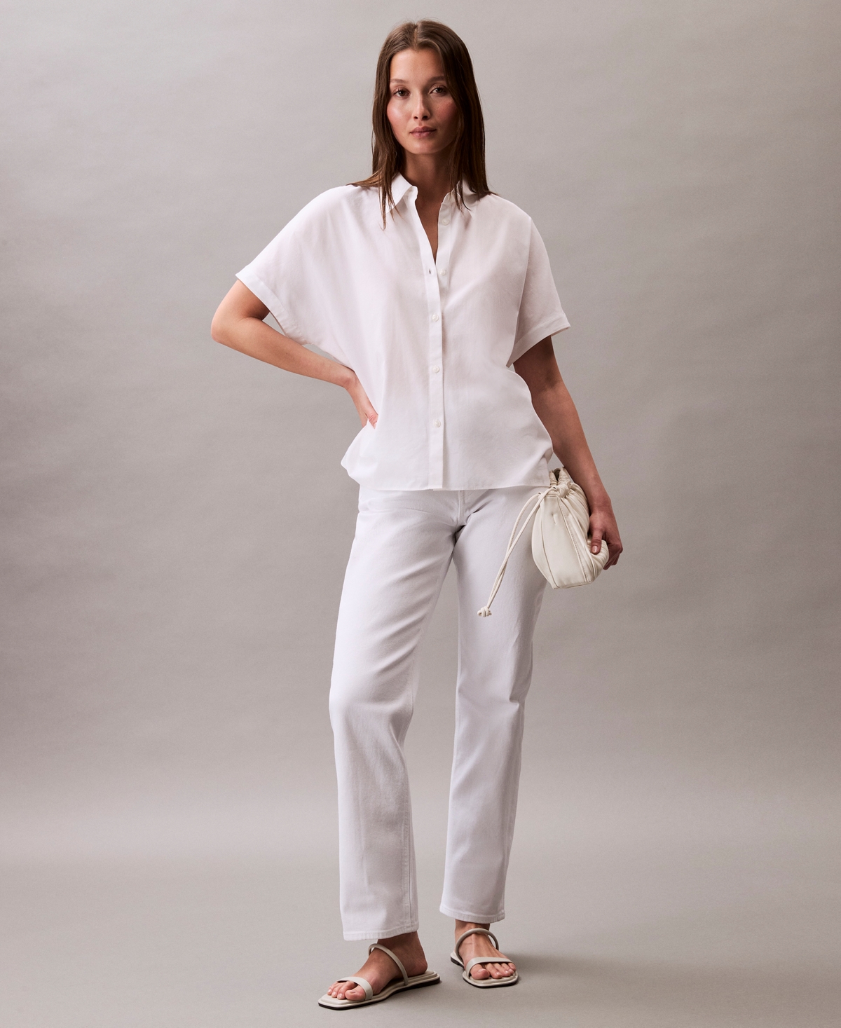 Calvin Klein Women's Short-sleeve Button-down Collared Shirt