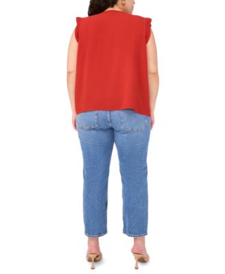 Plus Size Pleated-Front V-Neck Sleeveless Blouse