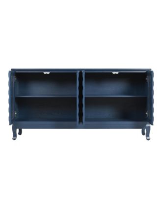 Navy Blue Sideboard with Wavy Doors & Arched Groove Design