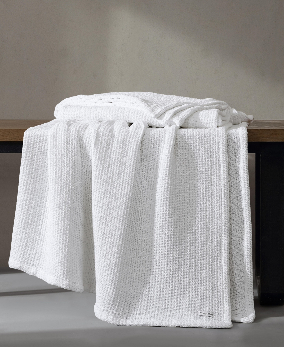 Calvin Klein Honeycomb Cotton Woven Blanket, King In White