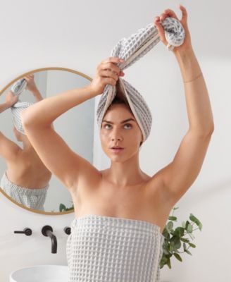 Yarn Dyed Waffle Unbleached Cotton Body and Hair Wrap Set