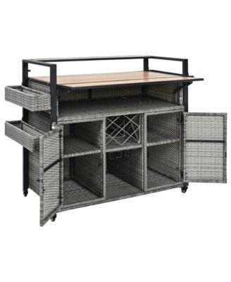 Wicker Grill Cart with Table Top & Storage