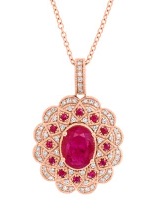 EFFY Collection - Ruby (1-1/2 ct. t.w.) & Diamond (1/4 ct. t.w.) 18" Pendant Necklace in 14k Rose Gold