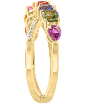 EFFY&reg; Multi-Sapphire (2 ct. t.w.) & Diamond (1/10 ct. t.w.) Crossover Statement Ring in 14k Yellow Gold