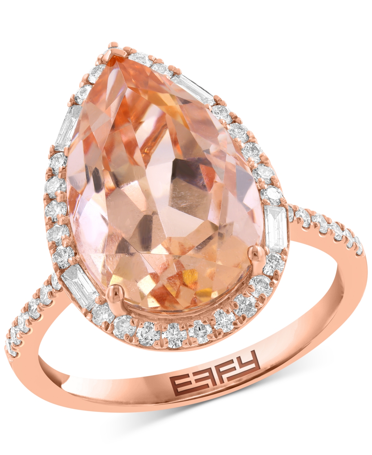 Effy Collection Effy Morganite (6 Ct. T.w.) & Diamond (1/2 Ct. T.w.) Pear-shaped Halo Statement Ring In 14k Rose Gol