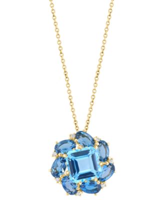 EFFY&reg; Blue Topaz (4-7/8 ct. t.w.), London Blue Topaz (3-5/8 ct. t.w.) & Diamond (1/20 ct. t.w.) Pendant Necklace in 14k Yellow Gold, 17" + 1" extender