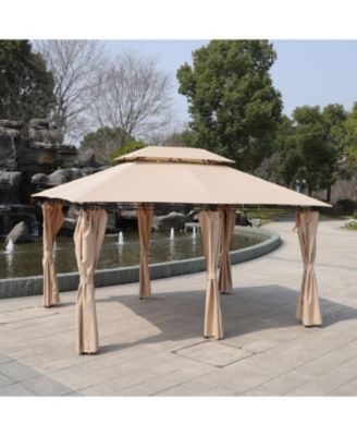 13x10 Outdoor Gazebo Canopy Tent w/ Mosquito Net - Khaki Top
