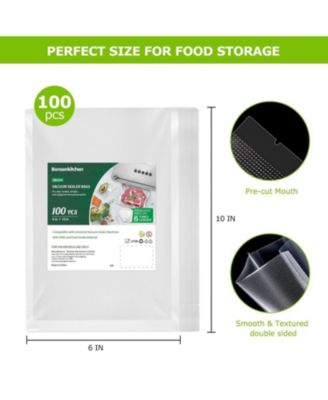 Bonsenkitchen BPA-Free Textured Precut 6" x 10" Vacuum Sealer Bags – 100 Pint Commercial Grade Embossed Bags for Food Storage & Sous Vide