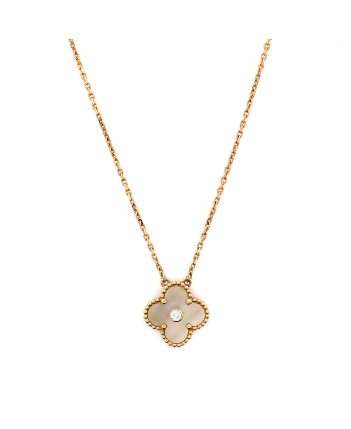 Vintage Alhambra Pendant Necklace 18K Gold and Gold Mother of Pearl with Diamond - 18k gold