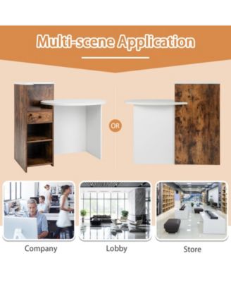 Front Reception Office Desk with Open Shelf and Lockable Drawer