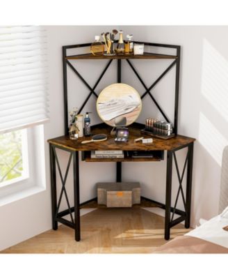 Space-Saving Computer Desk with with Hutch and Keyboard Tray