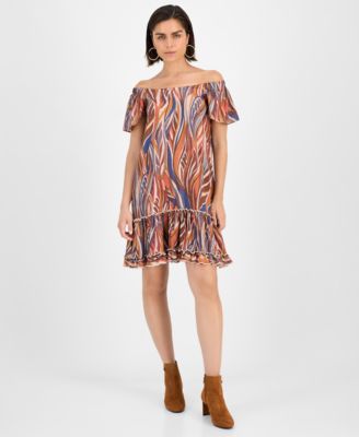 Robbie Bee - Women's Printed Off-The-Shoulder Dress