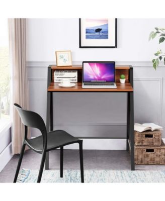 2 Tier Small Computer Desk with Sturdy Frame for Small Place