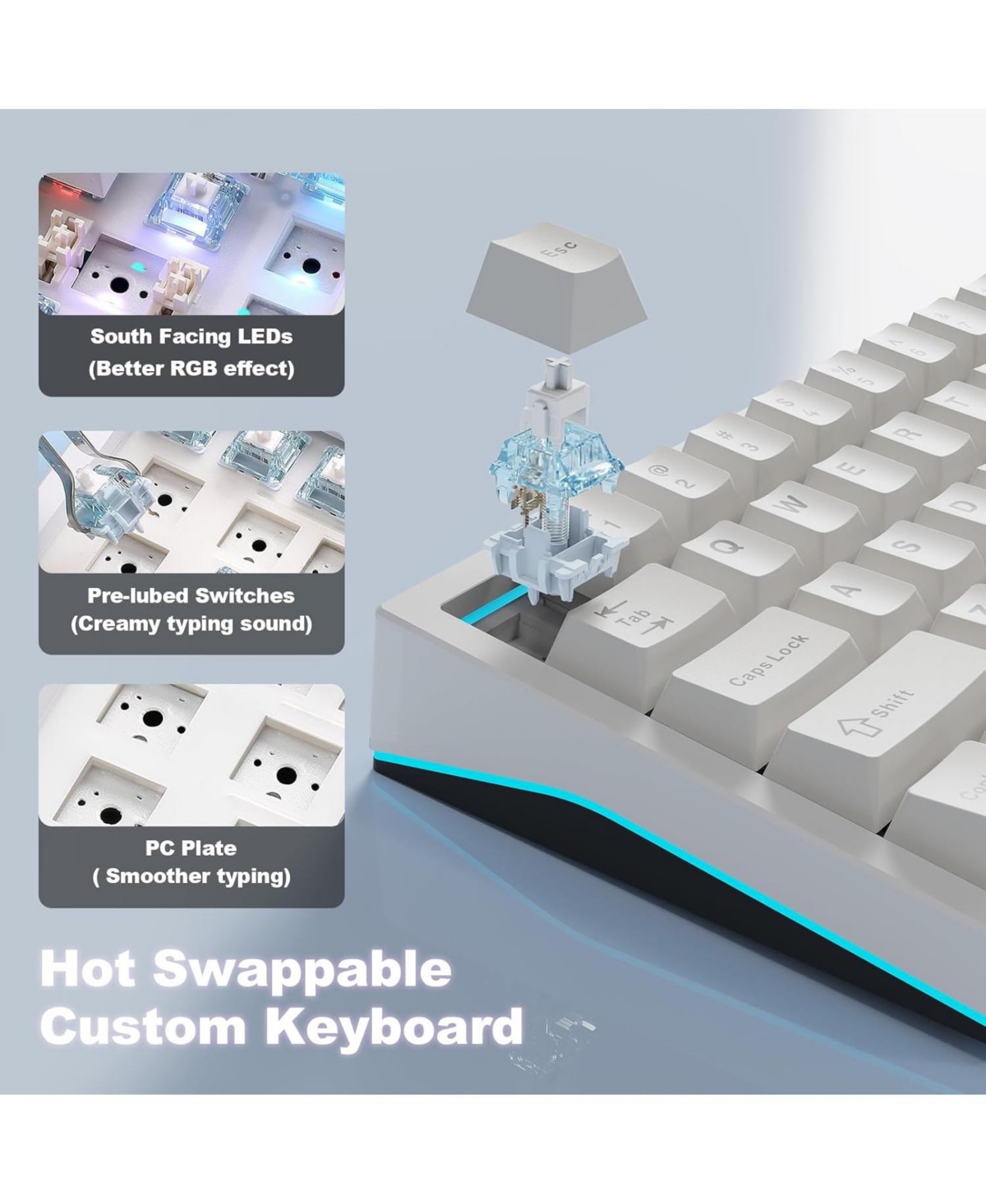 Yunzii AL65 Wireless Mechanical Keyboard, Full Aluminum Cnc,Support Qmk/Via Software Gasket Structure,60% Hot Swappable with Rgb Backlit Bt/2.4G/Usb-c