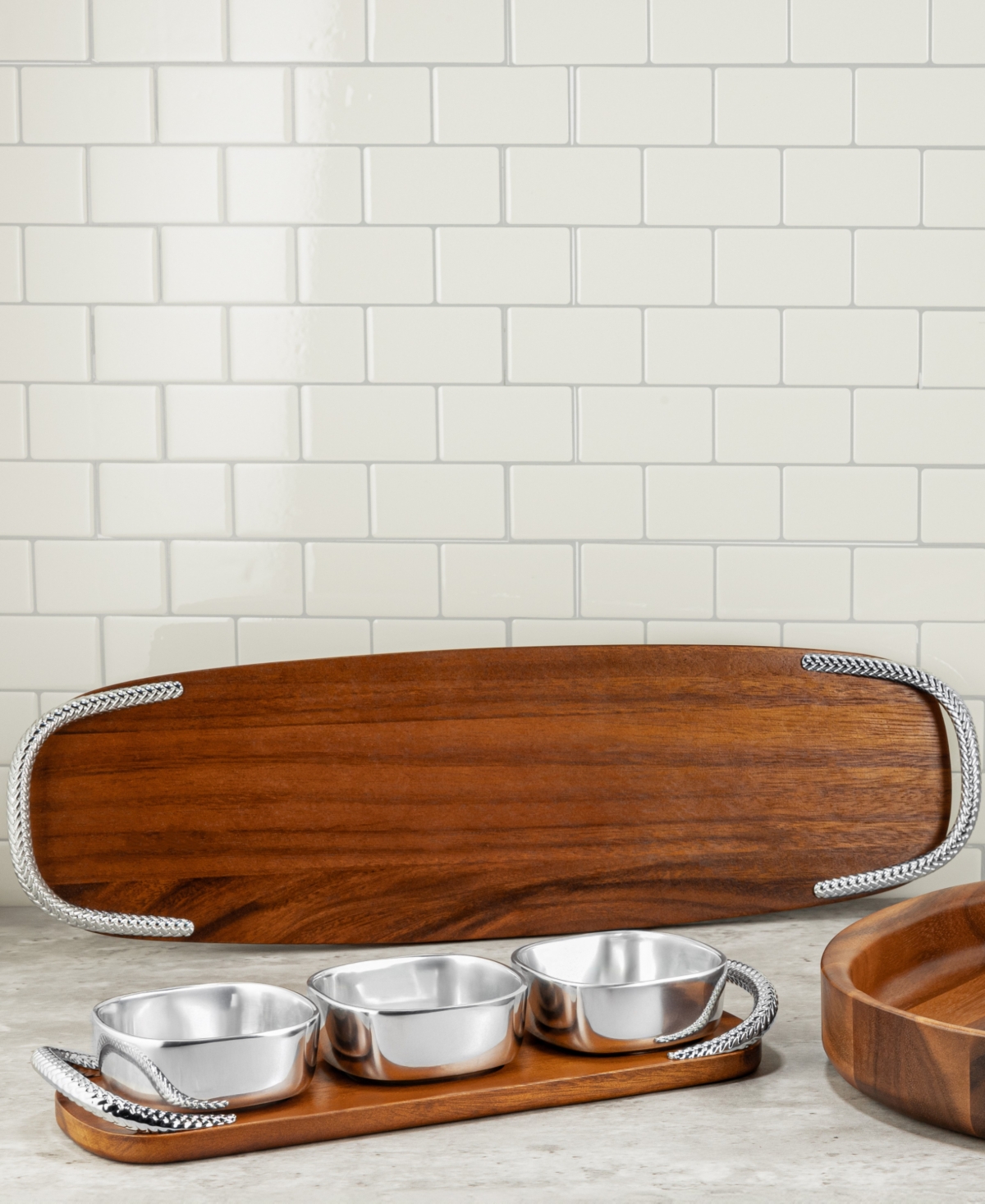 Nambe Braid Large Cheese Board In Brown