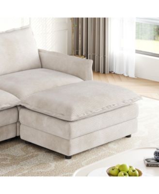 1 Pc. Corduroy Upholstered 2-Seater with Footrests & Cushions Sofa