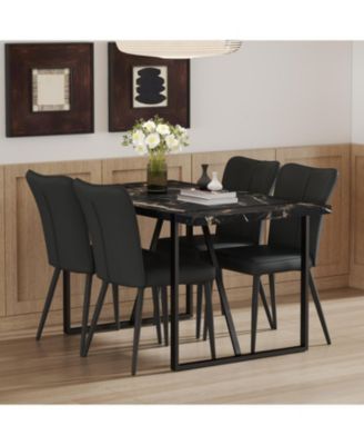 Modern Marble Dining Set - 4 Chairs with PU Upholstery