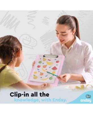 Plastic Clipboard Standard Size Pink, Translucent Low Profile Clip Board, Hangable Clipboard, 12.7” x 9”, Holds 100 Sheets, 1 Pc - by Enday