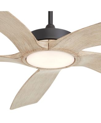 56" Mach 5 Indoor Outdoor Ceiling Fan 5 Blade LED Light Remote Control Matte Black Finish Distressed White Oak Blades Damp Rated