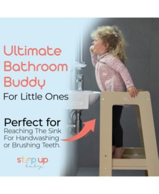 Toddler Tower with Adjustable Step, White Montessori-Inspired Toddler Step Stool, Standing Tower for Kids, Fits Under Kitchen Counters, Adjustable for 18 Month - 5 Years