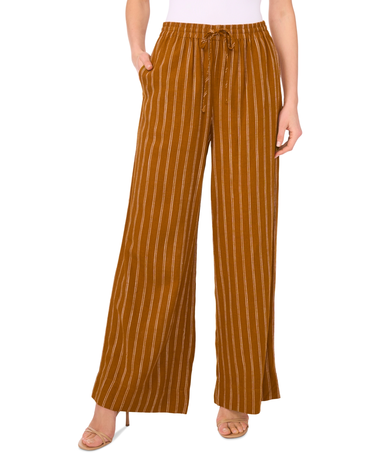 Women's Striped Drawstring-Waist Wide Leg Pants - Sunflower