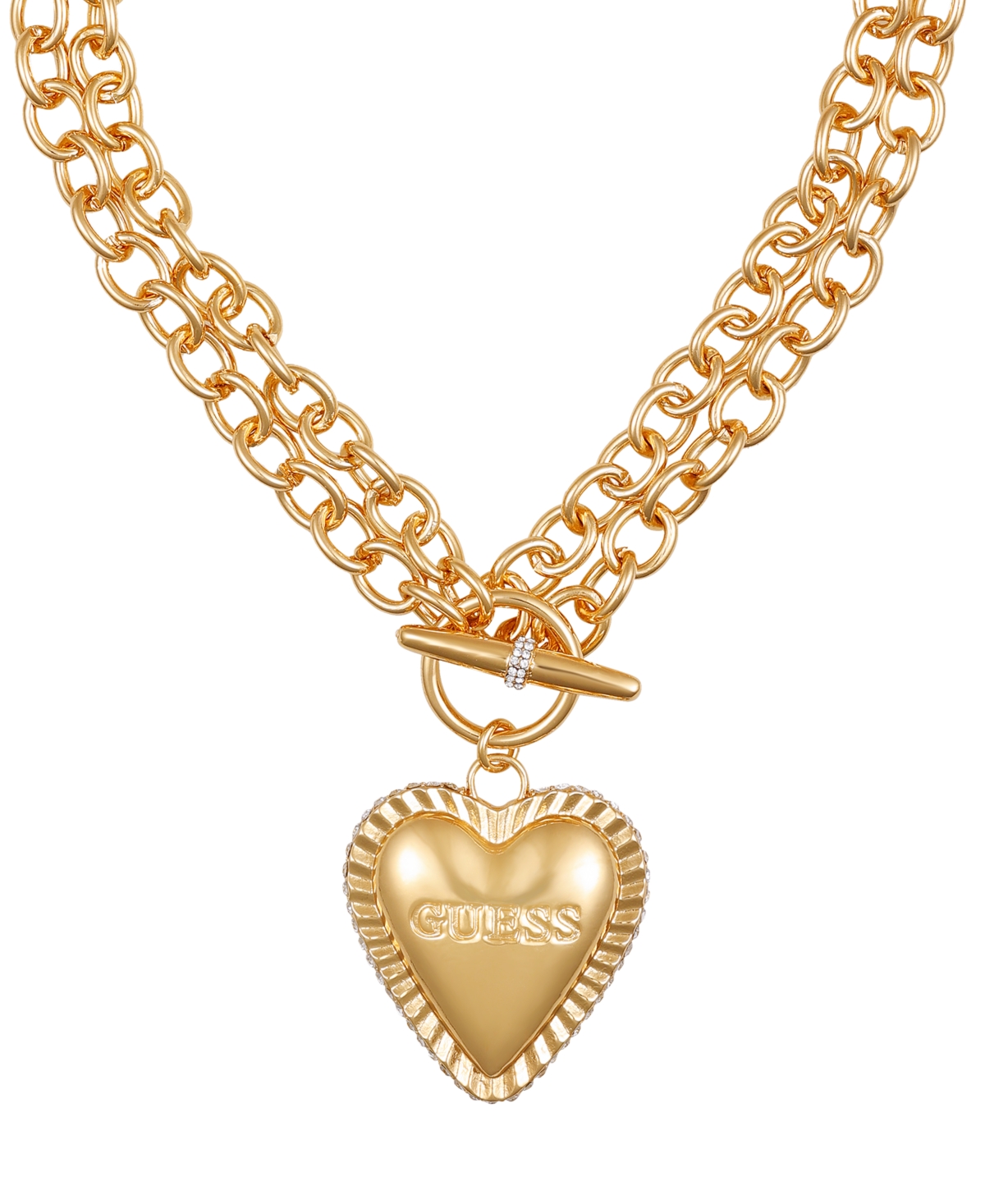 Gold-Tone Heart Double Chain 18" Pendant Necklace - Gold