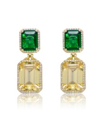 14K Gold Plated with Green & Yellow Cubic Zirconia Drop Earrings