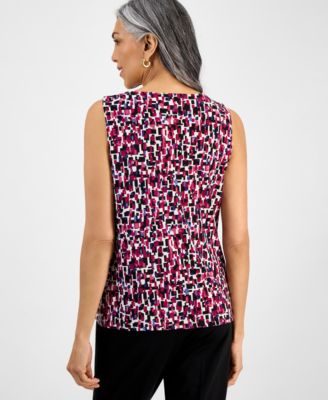 Women's Chiclet-Print Keyhole-Neck Top, Regular & Petite