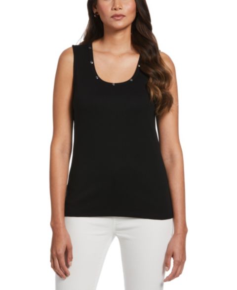 Женский топ Rafaella Petite Rib Sleeveless Tank Crew Neck, цвет: Чёрный