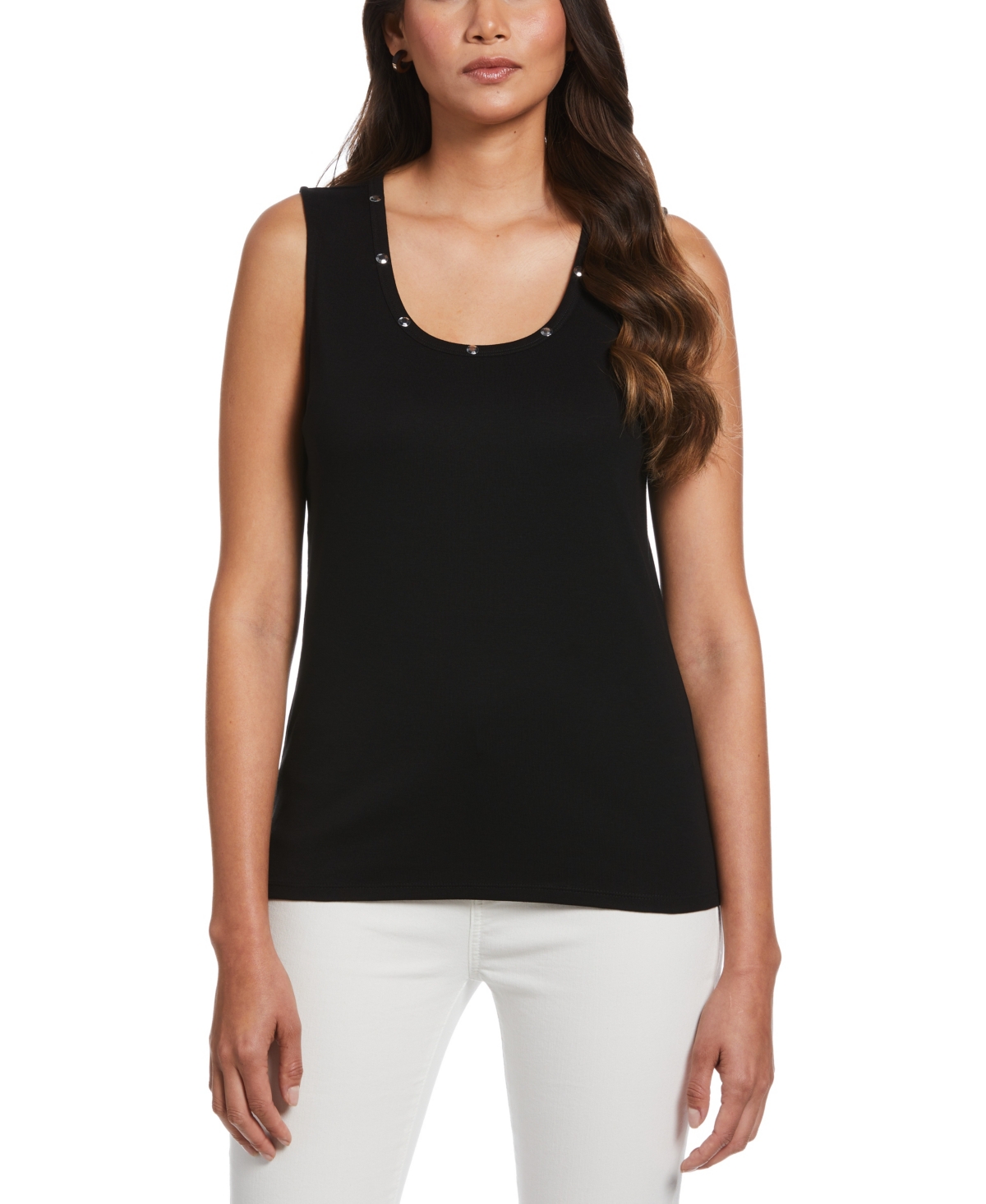 Petite Rib Sleeveless Tank Crew Neck Top - Open Misce