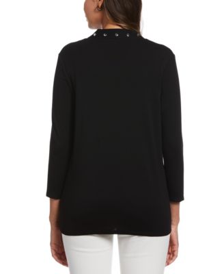 Petite Cardigan Crew Neck Sweater 