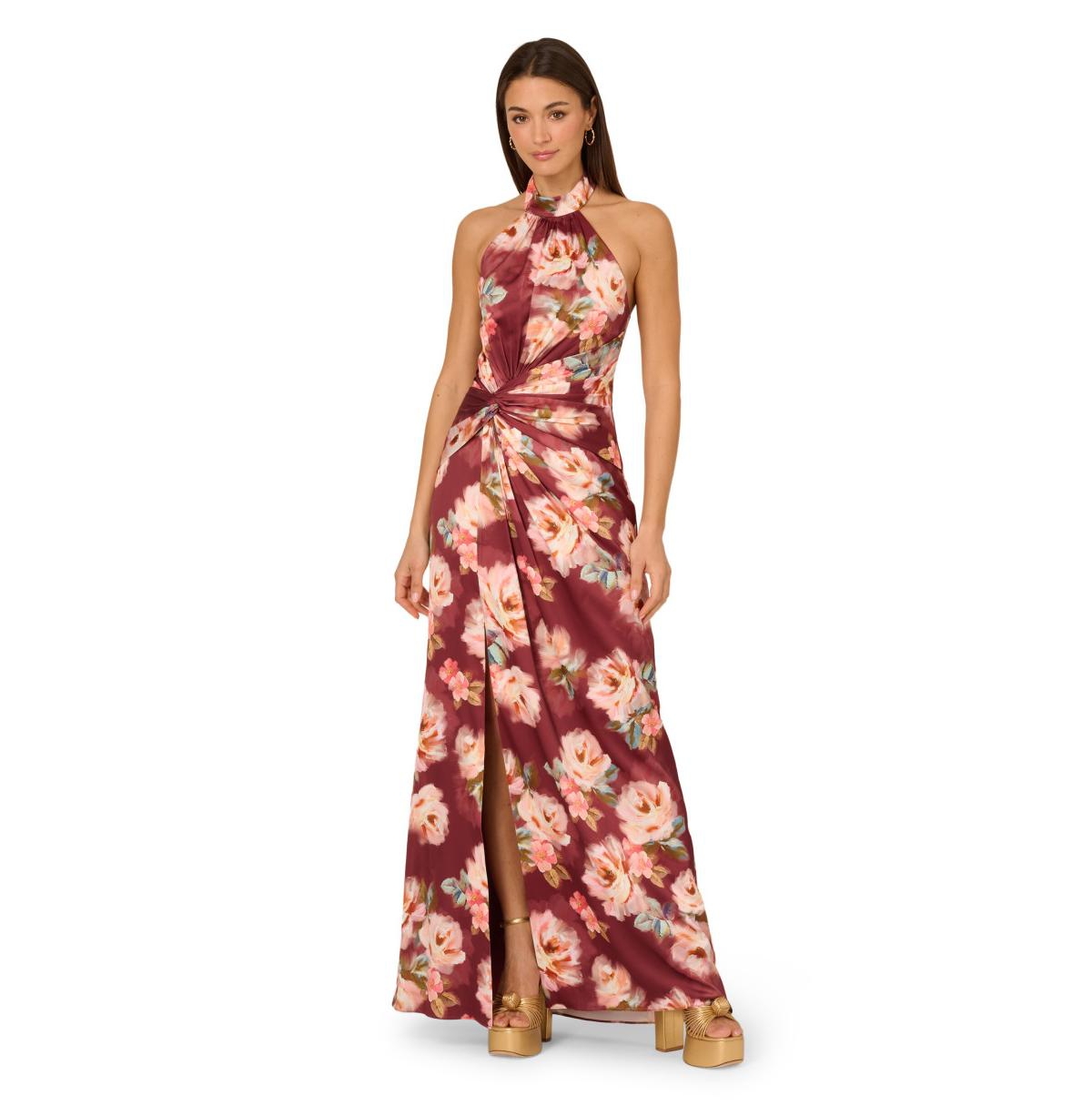 Women's Sleeveless Halter A-Line Dress - Brown Multi