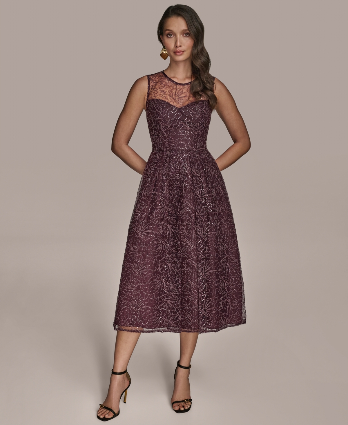 Donna Karan New York Sleeveless Sequin Cocktail Dress In Burgundy