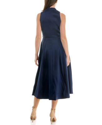 Women's Sleeveless Belted Mikado A-Line Dress