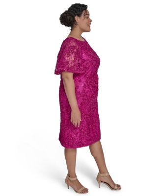 Plus Size Soutache Lace Flutter-Sleeve Dress