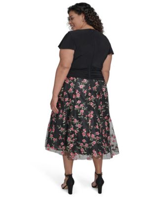 Plus Size Mixed-Media Mesh-Skirt Fit & Flare Dress