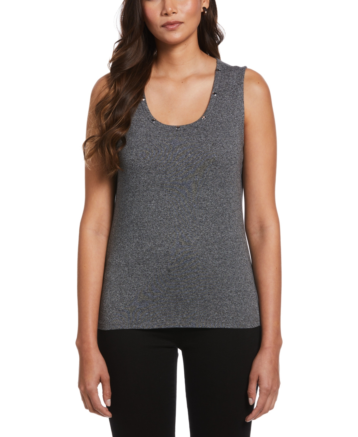 Petite Rib Sleeveless Tank Crew Neck Top - Open Misce