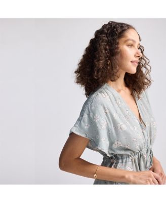 Women's Gathered Maxi Dress with Side Slits in Mosaic