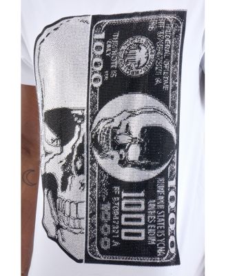 Men's Skull And Money Rhinestone Crew T-Shirt
